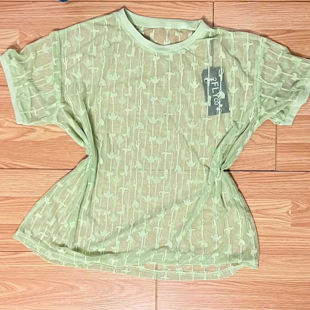 Light Mint Green Sheer Short Sleeve Women's Top